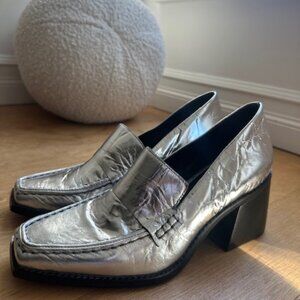 Vince Camuto Metallic Silver Platform Loafers, Size 8M